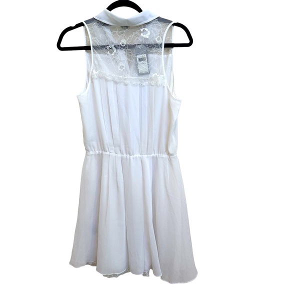 NWT! Guess Preppy Collard White Pleated Sleeveless Shirt Dress w/ Lace in Medium - Picture 5 of 14